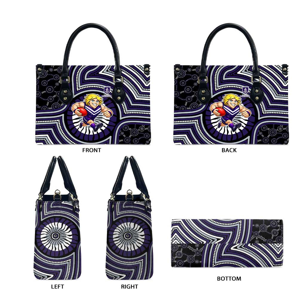 Fremantle Dockers Leather Bag Indigenous Monochrome Dot Art Mascot Style