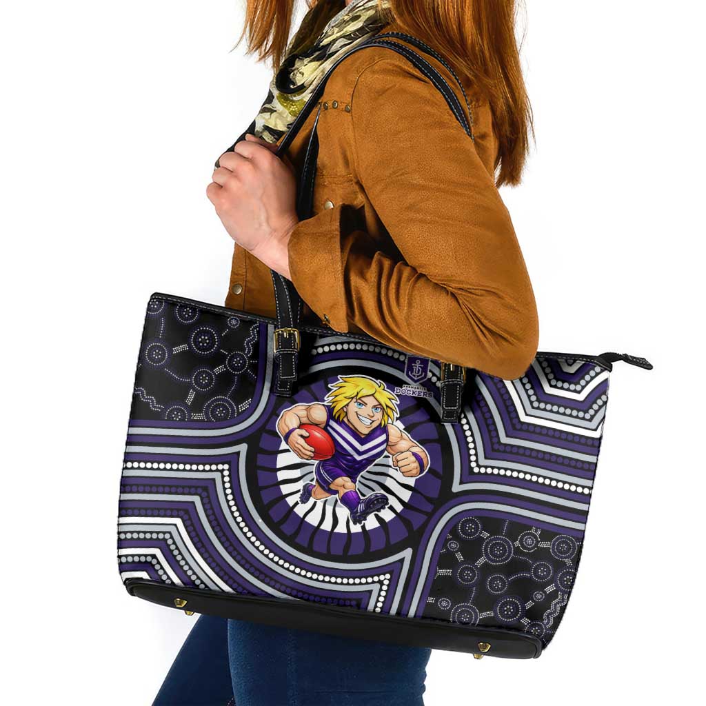 Fremantle Dockers Leather Tote Bag Indigenous Monochrome Dot Art Mascot Style