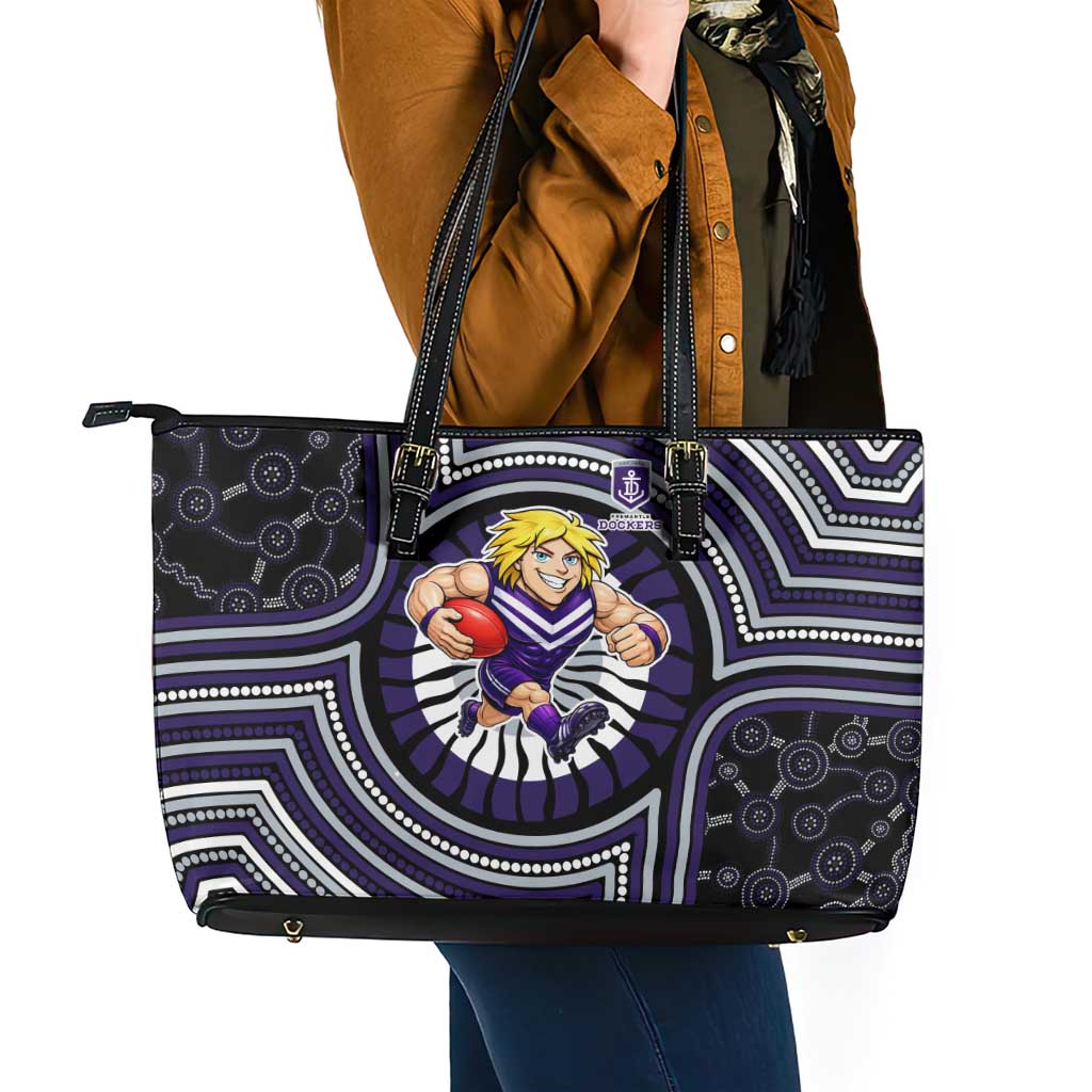 Fremantle Dockers Leather Tote Bag Indigenous Monochrome Dot Art Mascot Style