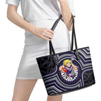 Fremantle Dockers Leather Tote Bag Indigenous Monochrome Dot Art Mascot Style