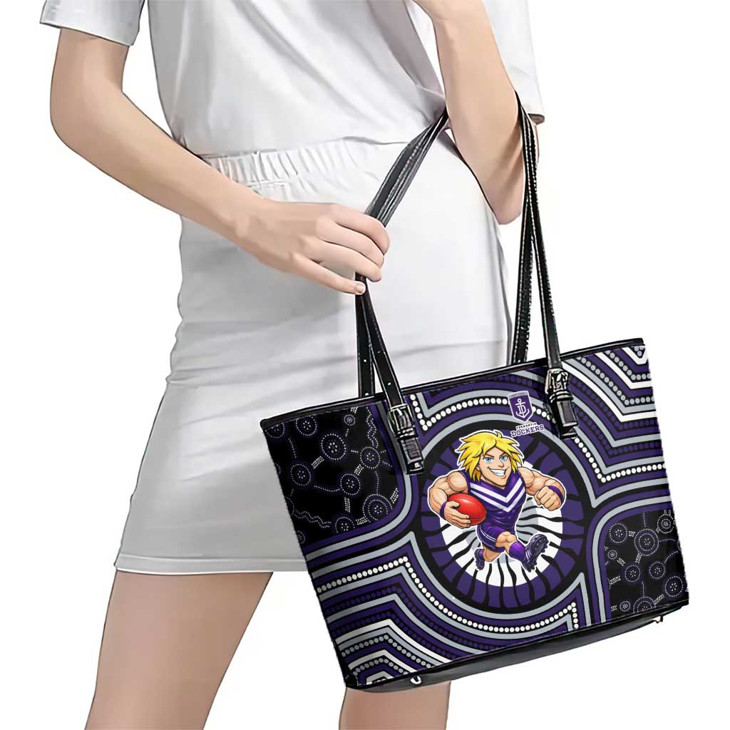Fremantle Dockers Leather Tote Bag Indigenous Monochrome Dot Art Mascot Style