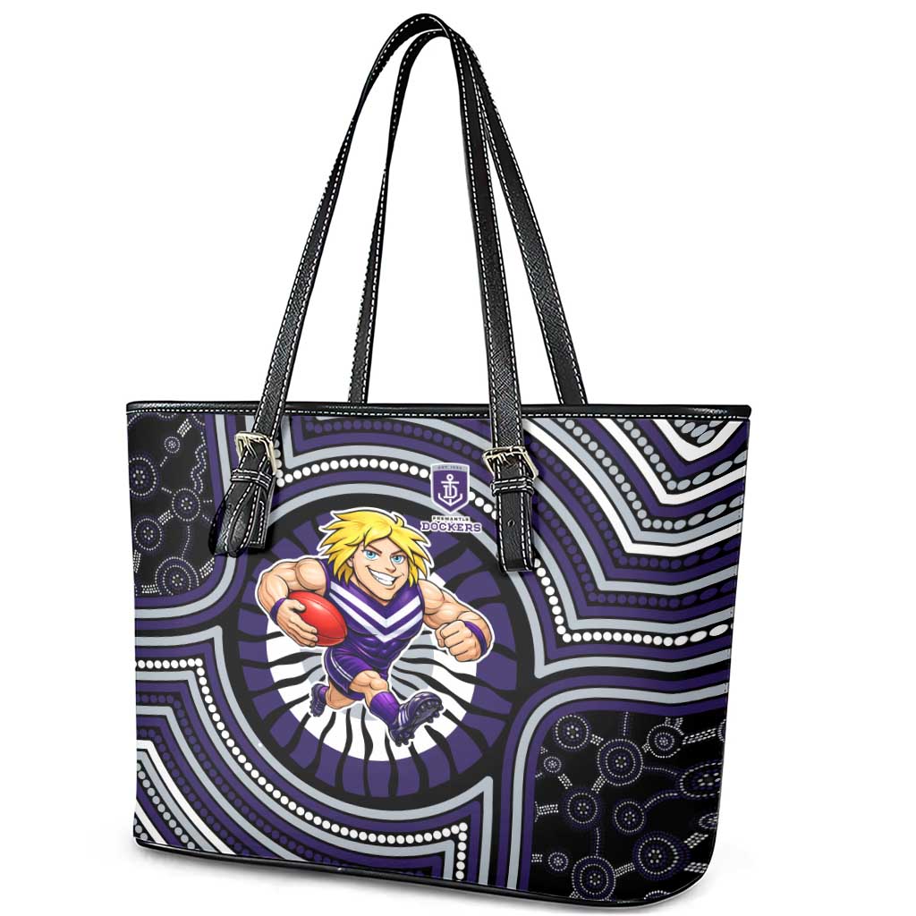 Fremantle Dockers Leather Tote Bag Indigenous Monochrome Dot Art Mascot Style
