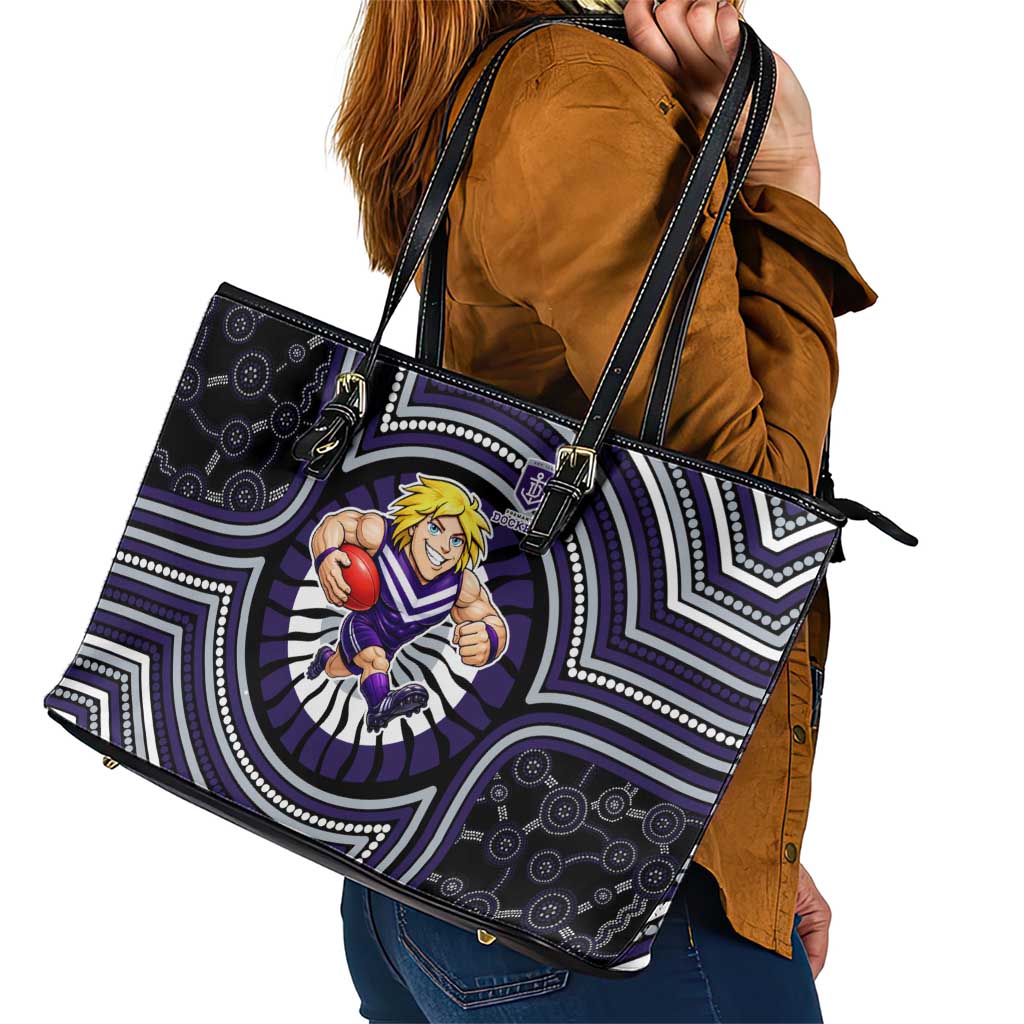 Fremantle Dockers Leather Tote Bag Indigenous Monochrome Dot Art Mascot Style