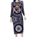 Fremantle Dockers Long Sleeve Bodycon Dress Indigenous Monochrome Dot Art Mascot Style