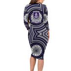 Fremantle Dockers Long Sleeve Bodycon Dress Indigenous Monochrome Dot Art Mascot Style