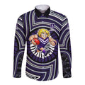 Fremantle Dockers Long Sleeve Button Shirt Indigenous Monochrome Dot Art Mascot Style