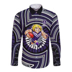 Fremantle Dockers Long Sleeve Button Shirt Indigenous Monochrome Dot Art Mascot Style