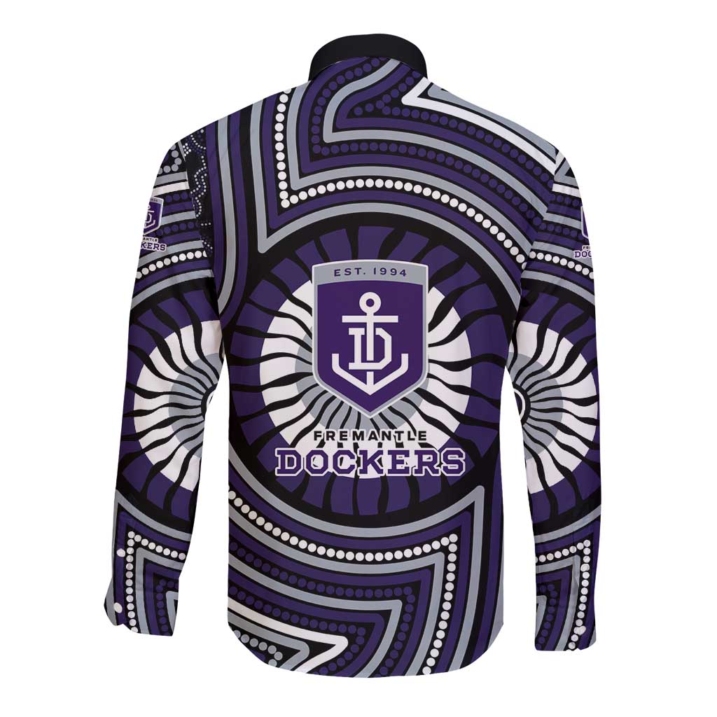Fremantle Dockers Long Sleeve Button Shirt Indigenous Monochrome Dot Art Mascot Style