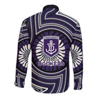 Fremantle Dockers Long Sleeve Button Shirt Indigenous Monochrome Dot Art Mascot Style