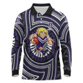 Fremantle Dockers Long Sleeve Polo Shirt Indigenous Monochrome Dot Art Mascot Style