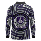 Fremantle Dockers Long Sleeve Polo Shirt Indigenous Monochrome Dot Art Mascot Style