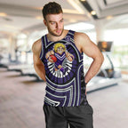 Fremantle Dockers Men Tank Top Indigenous Monochrome Dot Art Mascot Style