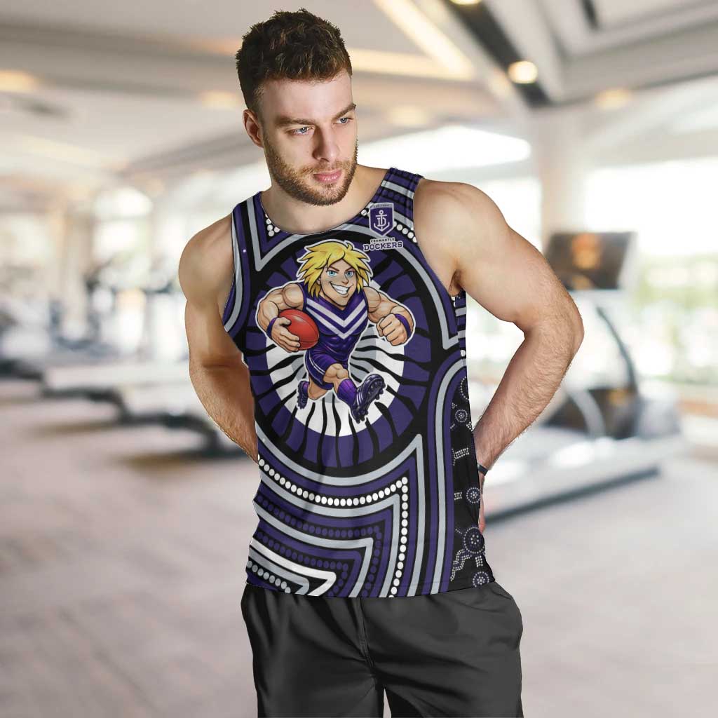 Fremantle Dockers Men Tank Top Indigenous Monochrome Dot Art Mascot Style