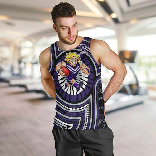 Fremantle Dockers Men Tank Top Indigenous Monochrome Dot Art Mascot Style