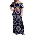 Fremantle Dockers Off Shoulder Maxi Dress Indigenous Monochrome Dot Art Mascot Style