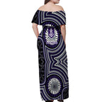 Fremantle Dockers Off Shoulder Maxi Dress Indigenous Monochrome Dot Art Mascot Style