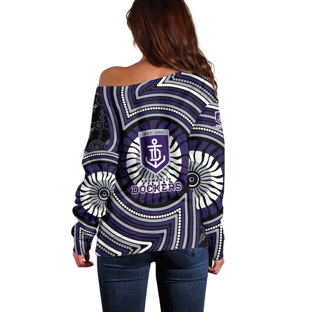 Fremantle Dockers Off Shoulder Sweater Indigenous Monochrome Dot Art Mascot Style
