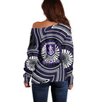 Fremantle Dockers Off Shoulder Sweater Indigenous Monochrome Dot Art Mascot Style