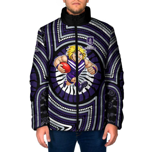 Fremantle Dockers Padded Jacket Indigenous Monochrome Dot Art Mascot Style