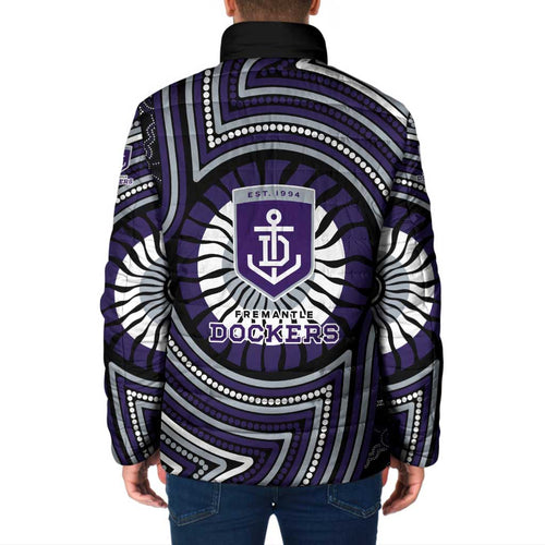 Fremantle Dockers Padded Jacket Indigenous Monochrome Dot Art Mascot Style
