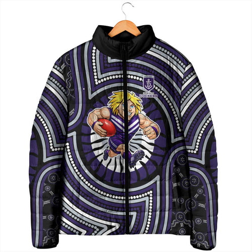 Fremantle Dockers Padded Jacket Indigenous Monochrome Dot Art Mascot Style