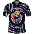 Fremantle Dockers Polo Shirt Indigenous Monochrome Dot Art Mascot Style