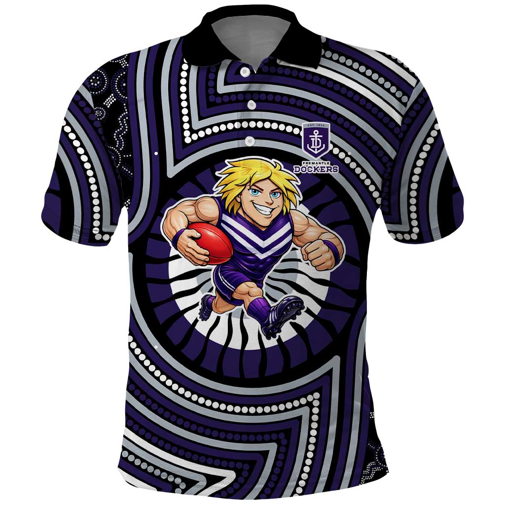 Fremantle Dockers Polo Shirt Indigenous Monochrome Dot Art Mascot Style