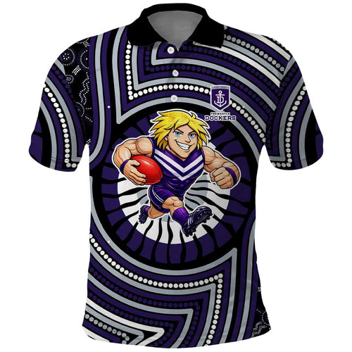 Fremantle Dockers Polo Shirt Indigenous Monochrome Dot Art Mascot Style