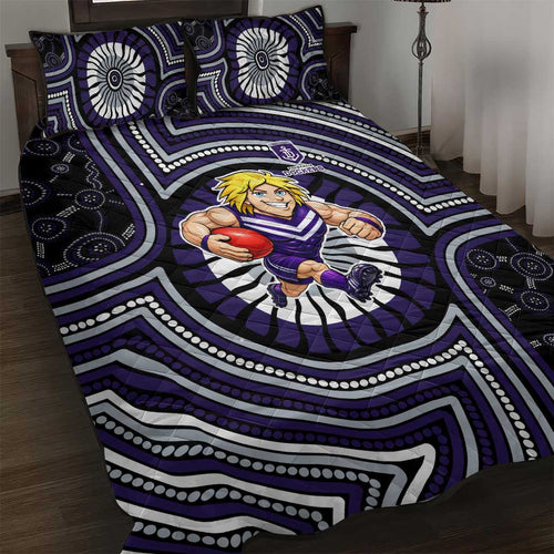Fremantle Dockers Quilt Bed Set Indigenous Monochrome Dot Art Mascot Style