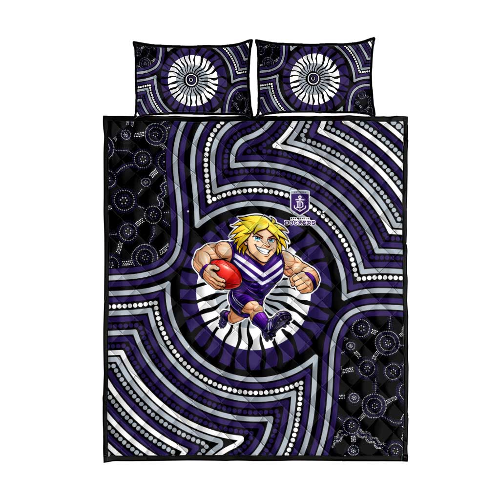 Fremantle Dockers Quilt Bed Set Indigenous Monochrome Dot Art Mascot Style