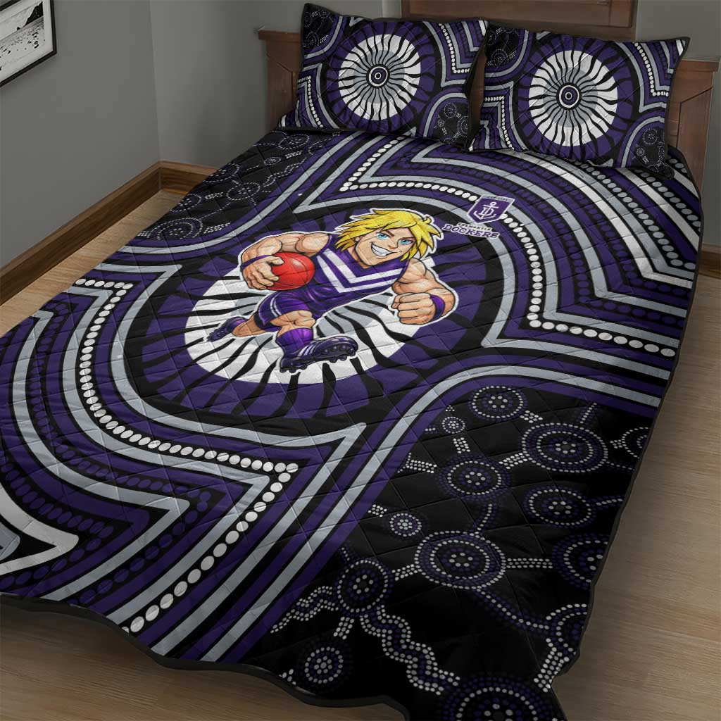 Fremantle Dockers Quilt Bed Set Indigenous Monochrome Dot Art Mascot Style