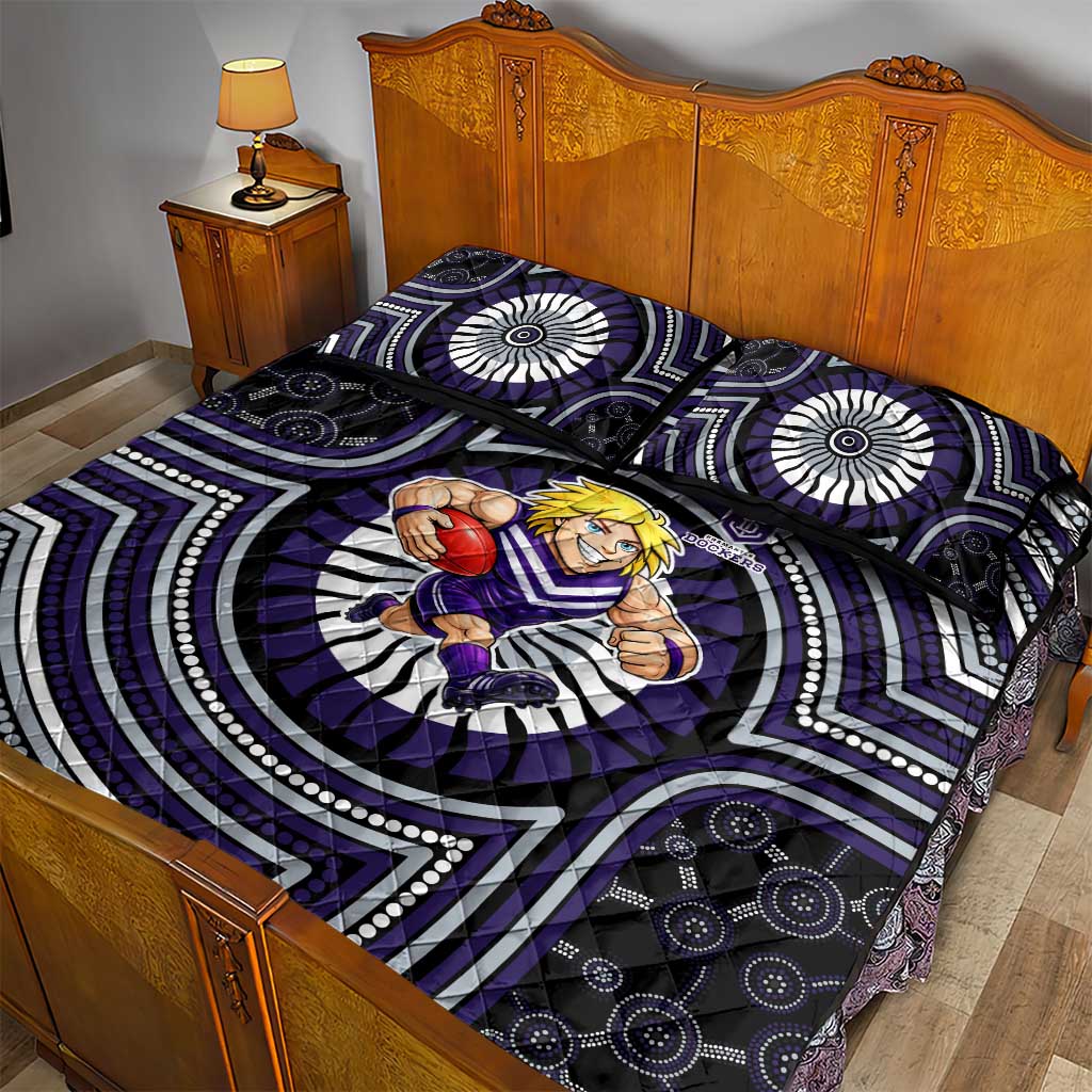 Fremantle Dockers Quilt Bed Set Indigenous Monochrome Dot Art Mascot Style