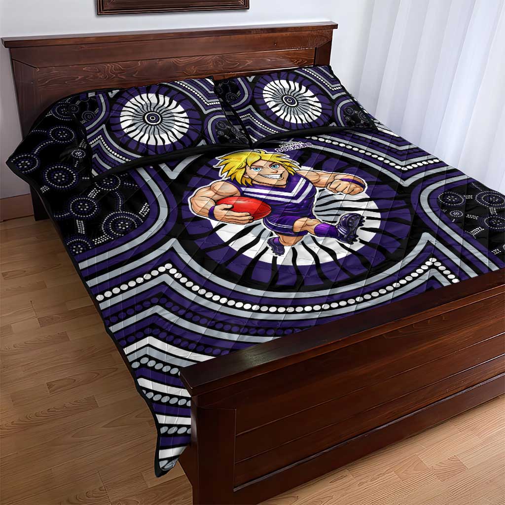 Fremantle Dockers Quilt Bed Set Indigenous Monochrome Dot Art Mascot Style