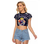 Fremantle Dockers Raglan Cropped T Shirt Indigenous Monochrome Dot Art Mascot Style