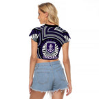 Fremantle Dockers Raglan Cropped T Shirt Indigenous Monochrome Dot Art Mascot Style