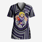 Fremantle Dockers Scrub Top Indigenous Monochrome Dot Art Mascot Style