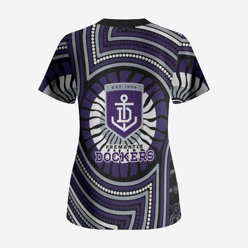 Fremantle Dockers Scrub Top Indigenous Monochrome Dot Art Mascot Style