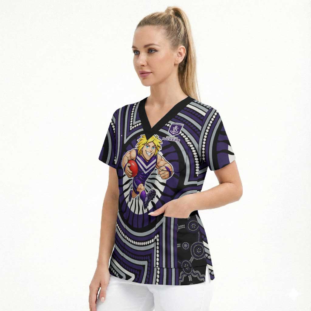 Fremantle Dockers Scrub Top Indigenous Monochrome Dot Art Mascot Style