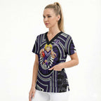 Fremantle Dockers Scrub Top Indigenous Monochrome Dot Art Mascot Style