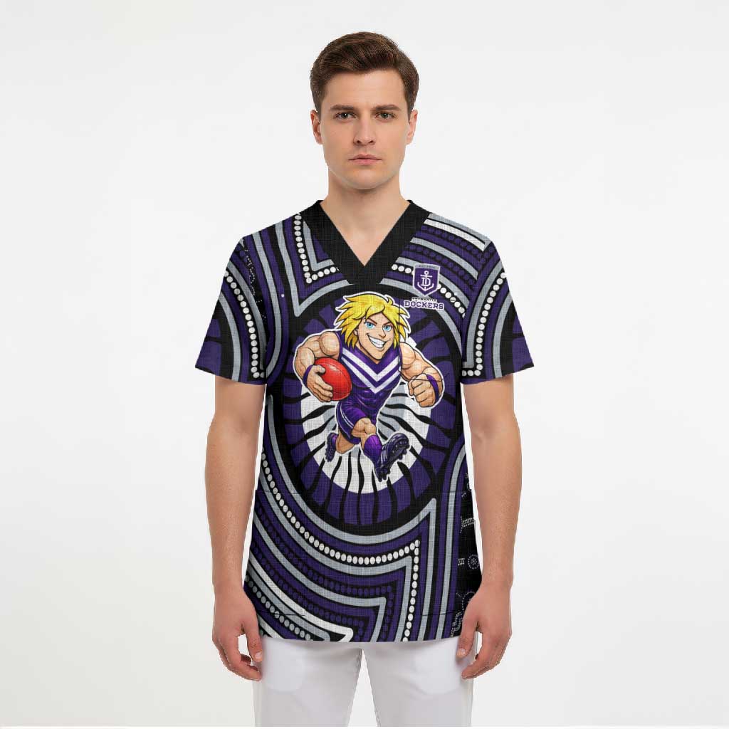 Fremantle Dockers Scrub Top Indigenous Monochrome Dot Art Mascot Style