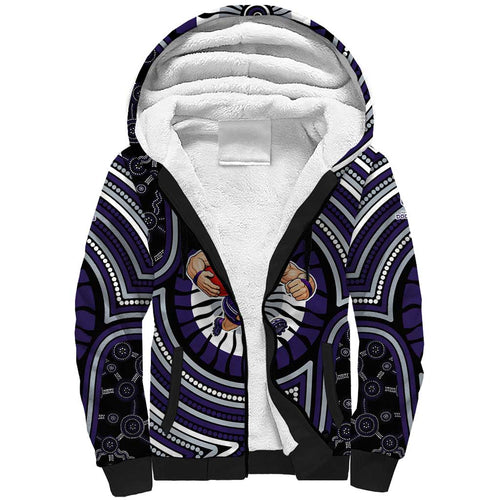 Fremantle Dockers Sherpa Hoodie Indigenous Monochrome Dot Art Mascot Style