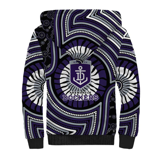Fremantle Dockers Sherpa Hoodie Indigenous Monochrome Dot Art Mascot Style