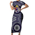 Fremantle Dockers Short Sleeve Bodycon Dress Indigenous Monochrome Dot Art Mascot Style