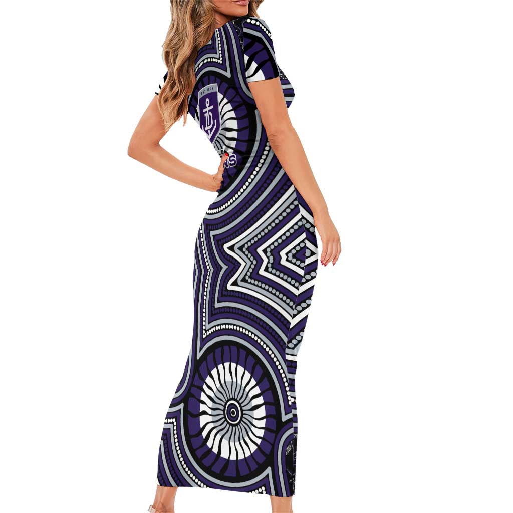 Fremantle Dockers Short Sleeve Bodycon Dress Indigenous Monochrome Dot Art Mascot Style