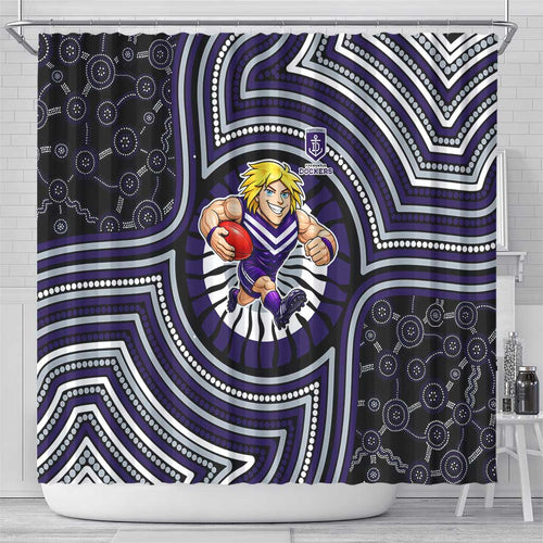 Fremantle Dockers Shower Curtain Indigenous Monochrome Dot Art Mascot Style