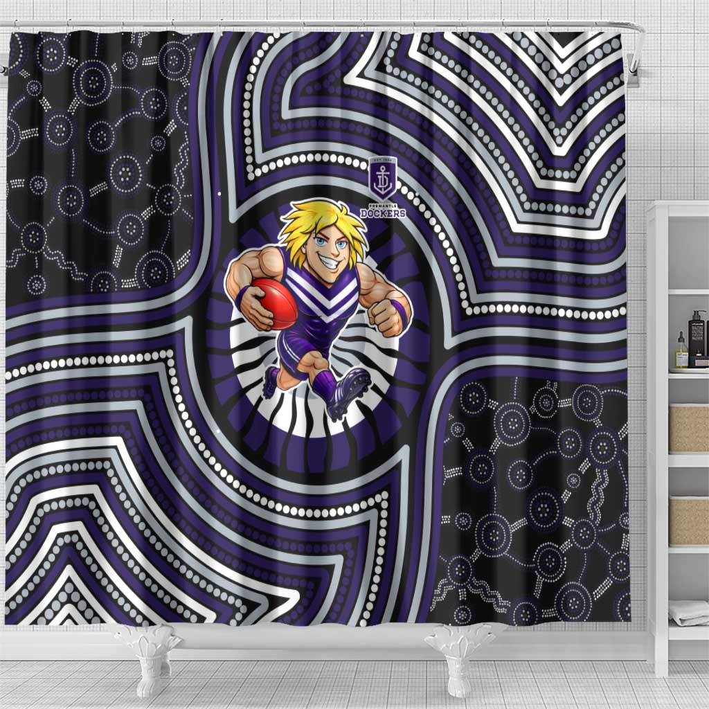 Fremantle Dockers Shower Curtain Indigenous Monochrome Dot Art Mascot Style