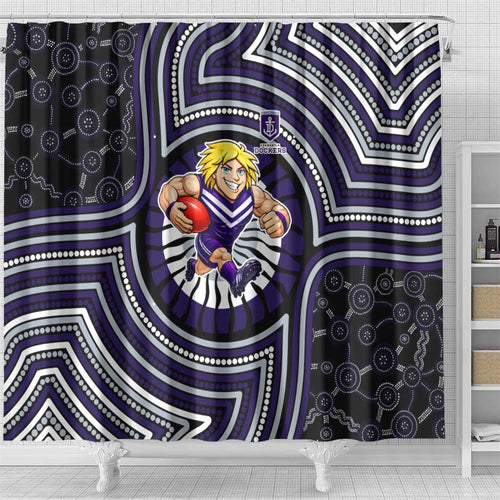 Fremantle Dockers Shower Curtain Indigenous Monochrome Dot Art Mascot Style