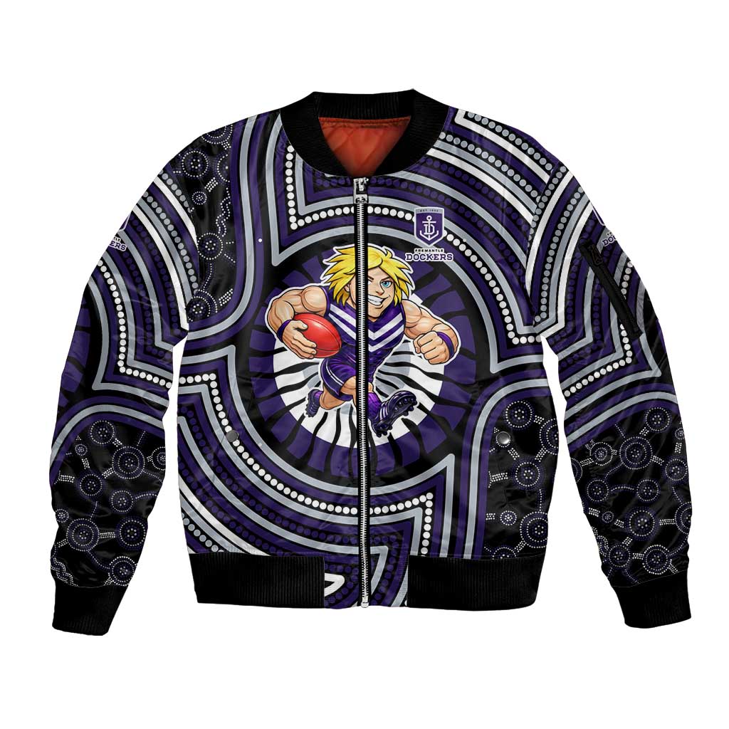 Fremantle Dockers Sleeve Zip Bomber Jacket Indigenous Monochrome Dot Art Mascot Style