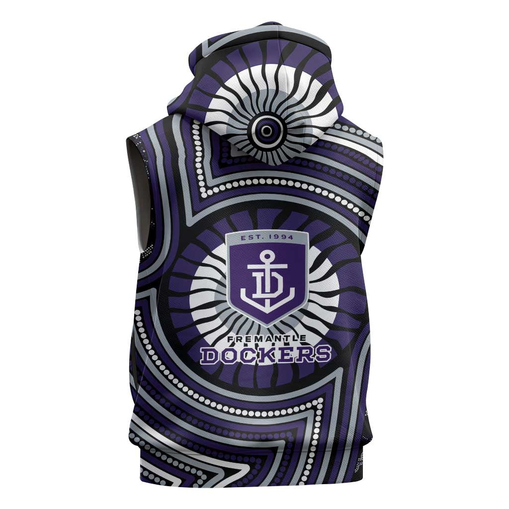 Fremantle Dockers Sleeveless Hoodie Indigenous Monochrome Dot Art Mascot Style