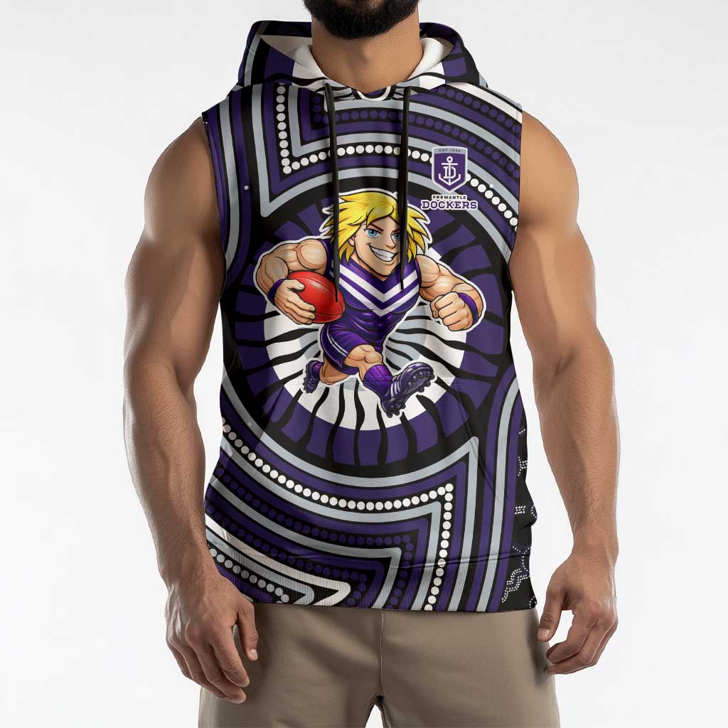 Fremantle Dockers Sleeveless Hoodie Indigenous Monochrome Dot Art Mascot Style